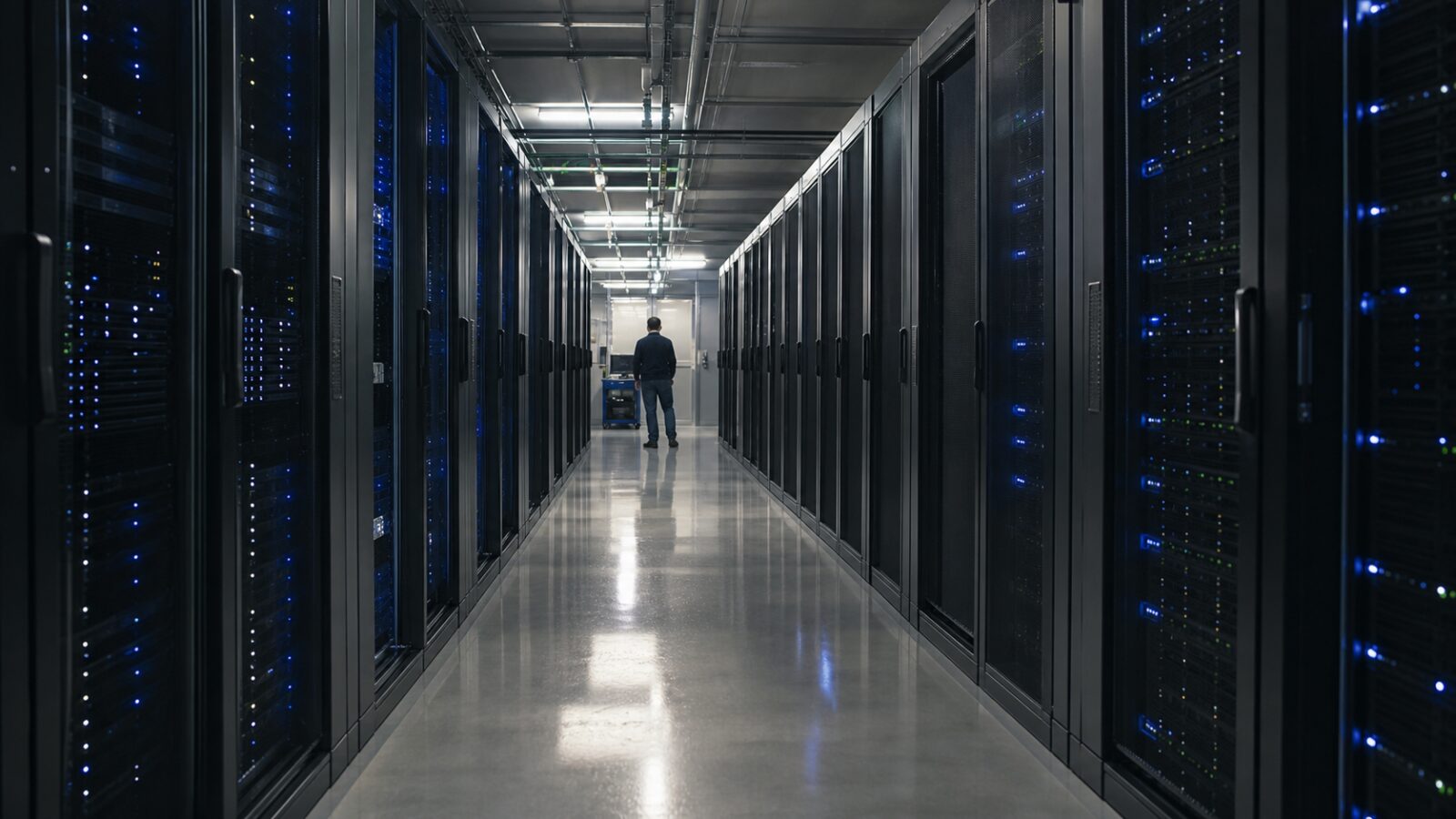 Allée de serveurs dans un centre de données européen Allée de serveurs dans un centre de données européen où sont hébergés les sites