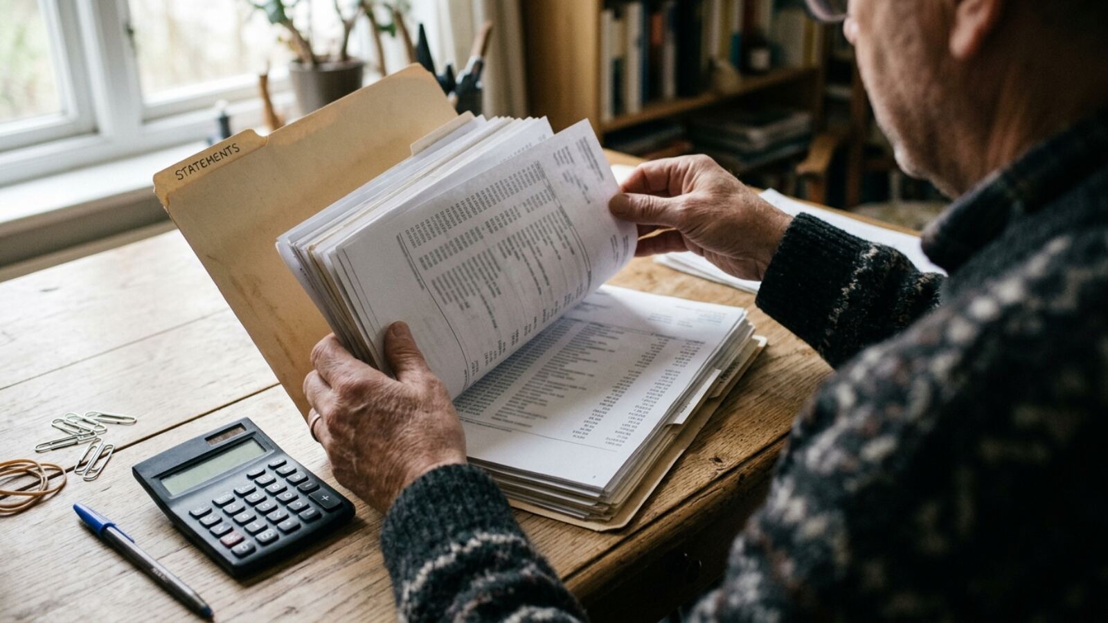 Dossier de déclaration annuelle d'une LLC américaine avec relevés bancaires et calculatrice