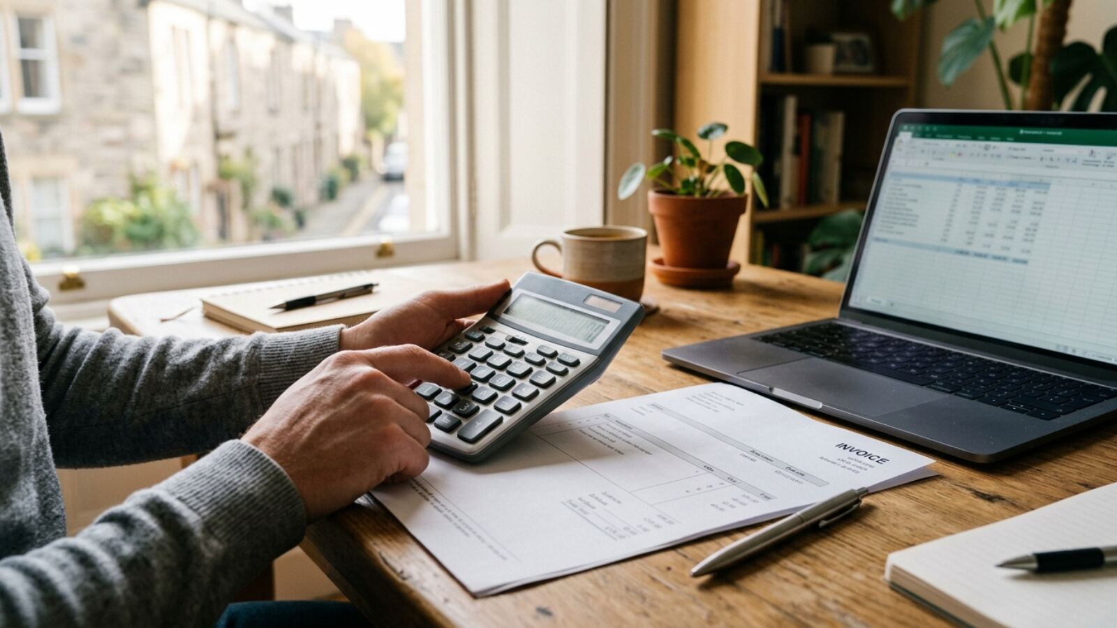 Vérifier le coût de conversion avant de facturer en dollars Entrepreneur qui vérifie une facture en dollars et calcule le coût de sa conversion sur un ordinateur portable