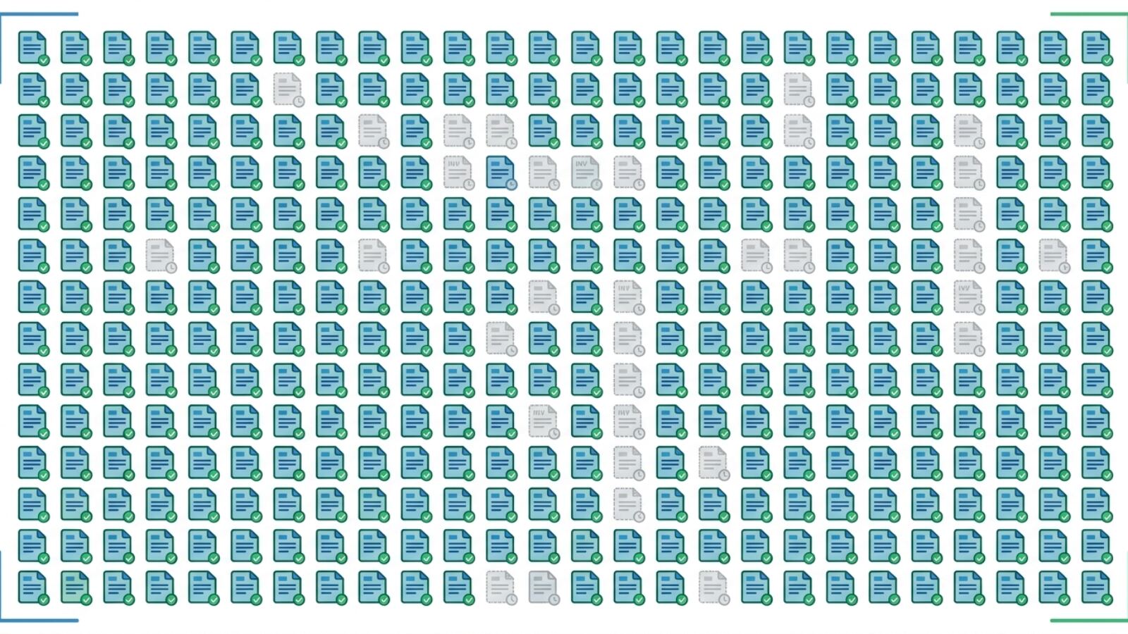 Grille d'icônes de factures presque toutes validées en vert, quelques-unes grisées, à l'image de la liste officielle des plateformes agréées