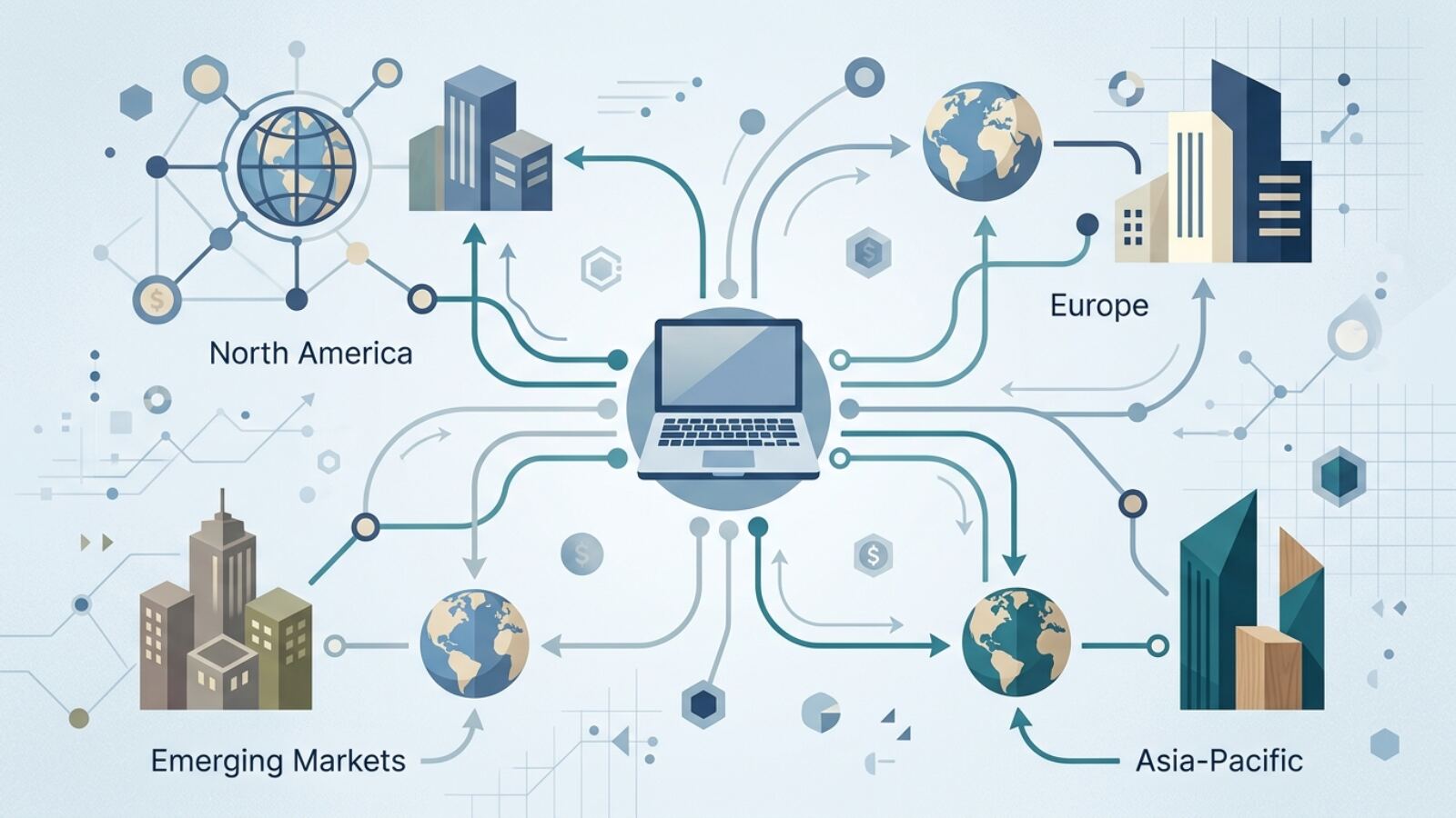 Comment un merchant of record simplifie la vente internationale Schéma illustrant le rôle d'un merchant of record entre le vendeur et les acheteurs internationaux