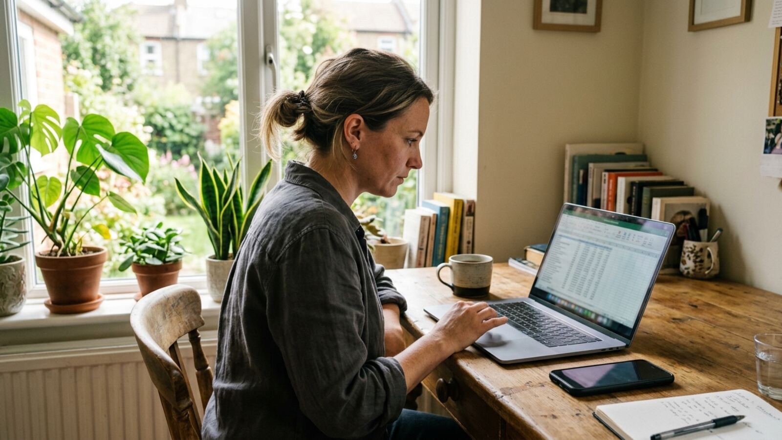 Un indépendant consulte les réponses reçues dans un tableur sur son ordinateur portable