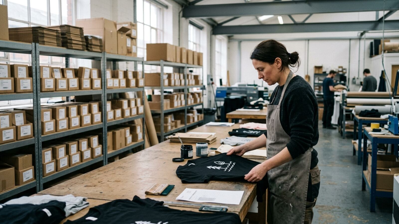 Atelier européen d’impression à la demande Un atelier européen d’impression à la demande prépare des colis, sans droit de douane à l’importation