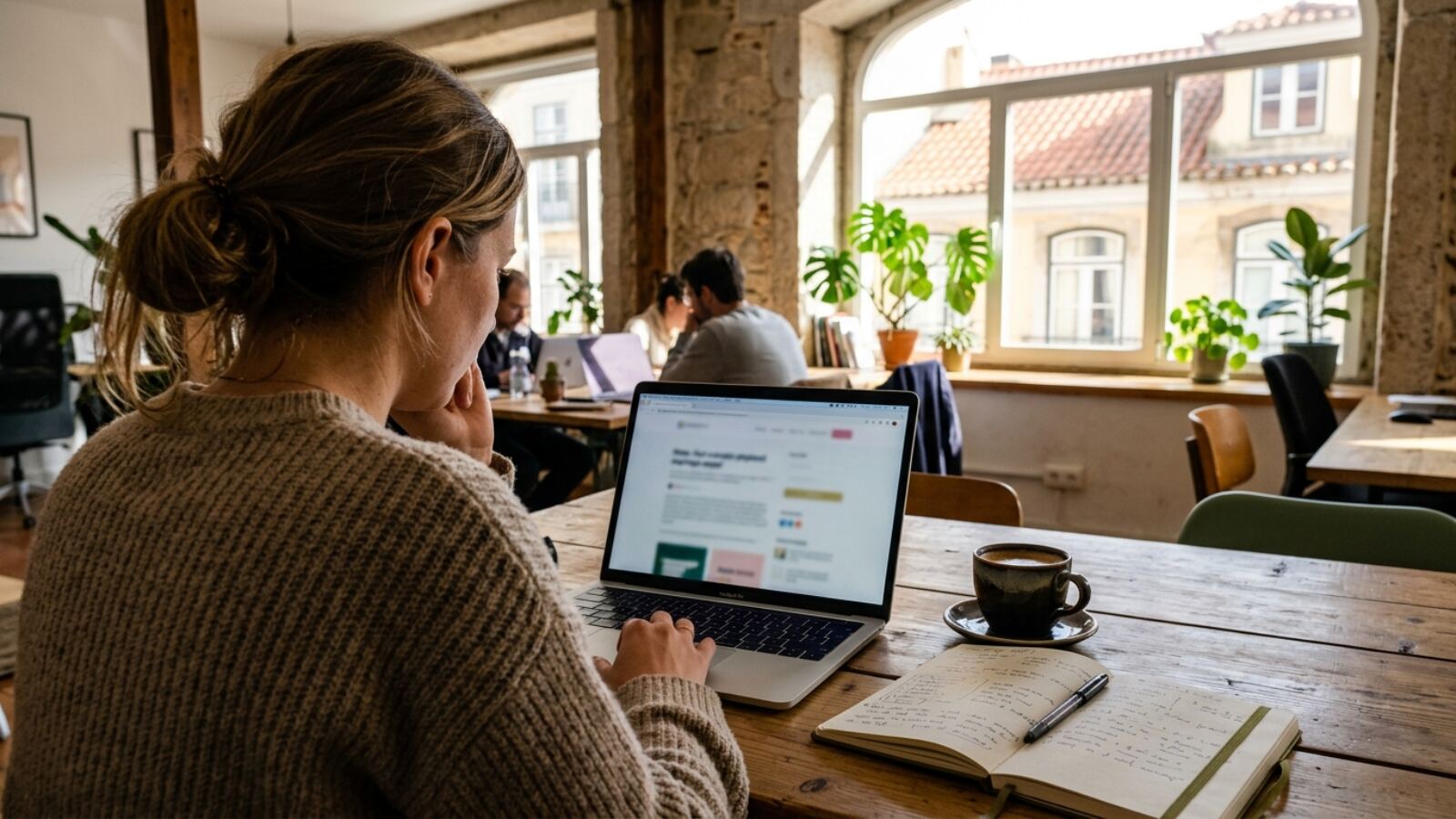 Propriétaire de site devant une page web Un propriétaire de site vérifie les réglages SEO de sa page sur un ordinateur portable