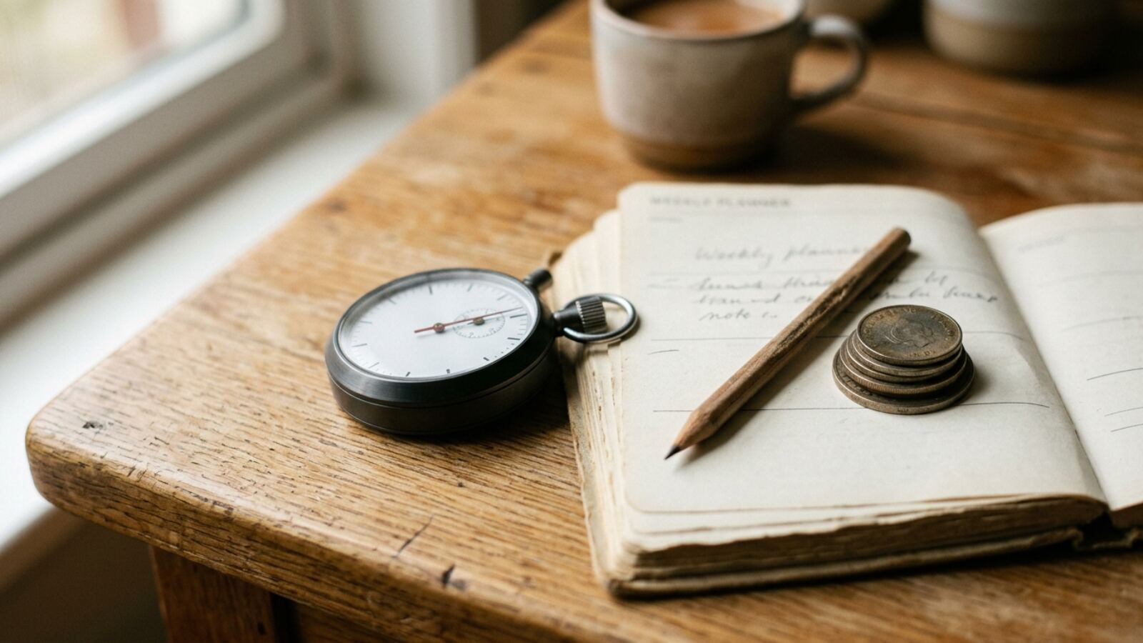 Chronomètre posé sur un agenda papier : relever ses heures par client avec un logiciel de suivi du temps